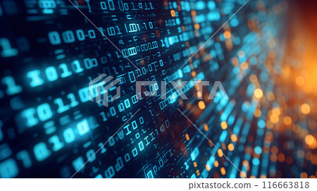 Digital transformation concept. Binary code and arrow symbols. illustration 116663818