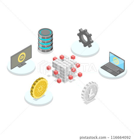 3D Isometric Flat Vector Illustration of DeFi Decentralized Finance, Blockchain Technology. Item 1 3D Isometric Flat Vector Illustration of DeFi Decentralized Finance, Blockchain Technology. Item 1 116664092