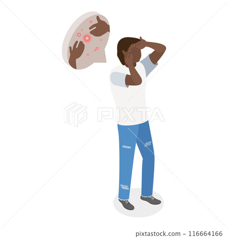 3D Isometric Flat Vector Illustration of Men Acne Skin Problem, Facial Care. Item 1 116664166