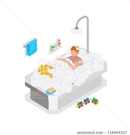 3D Isometric Flat Vector Illustration of Schoolchild Daily Routine, A Kid Life with Everyday Activities. Item 2 3D Isometric Flat Vector Illustration of Schoolchild Daily Routine, A Kid Life with Everyday Activities. Item 2 116664207