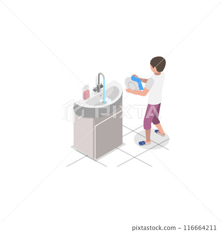 3D Isometric Flat Vector Set of Family Household Activities, Housekeeping. Item 2 116664211
