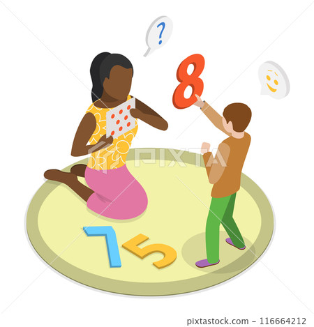 3D Isometric Flat Vector Illustration of Autism Treatment, Delayed Language Skills, Developmental Disorder. Item 2 116664212