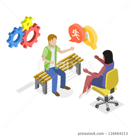 3D Isometric Flat Vector Illustration of Online Translator, App for Language Learning. Item 2 3D Isometric Flat Vector Illustration of Online Translator, App for Language Learning. Item 2 116664213