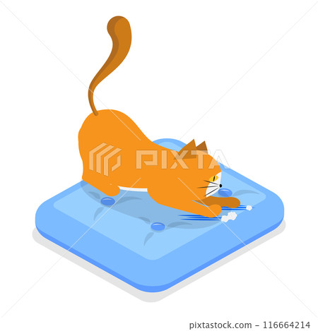3D Isometric Flat Vector Illustration of Naughty Pets, Scenes With Cute Cats. Item 2 116664214