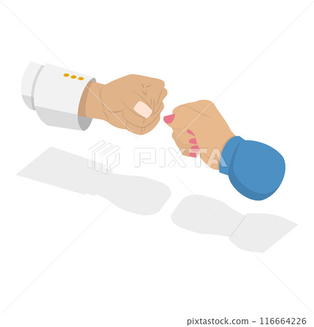 3D Isometric Flat Vector Illustration of Fists Bump Punch, Partnership and Teamwork. Item 2 116664226