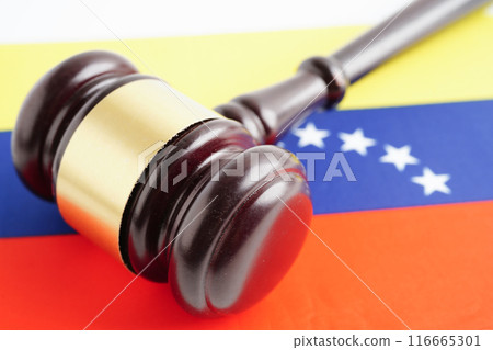 Venezuela, Legal, justice and agreement, wooden court gavel on flag. Venezuela, Legal, justice and agreement, wooden court gavel on flag. 116665301