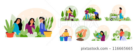 Green nature life. Recycle waste. Sustainable energy. Save Earth. ECO transport. Environmental conservation. Bio ecosystem and planet protection. World technology organic. Vector garish concepts set 116665665