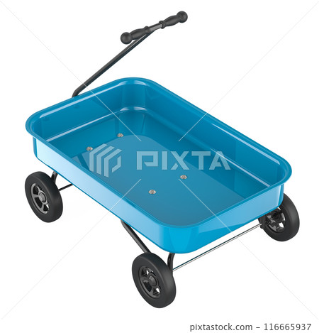 Empty kids toy wagon, blue color. 3D rendering 116665937