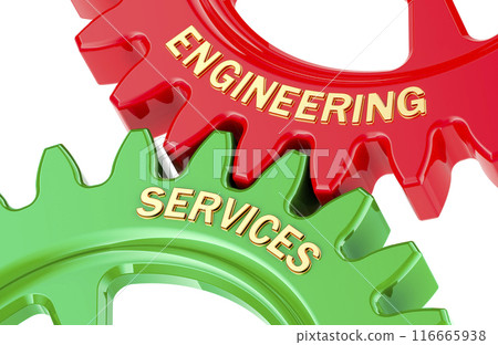 Engineering Services concept with colored gearwheels, 3D rendering 116665938