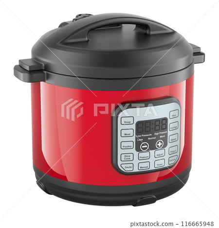 Red Automatic Multicooker, 3D rendering 116665948