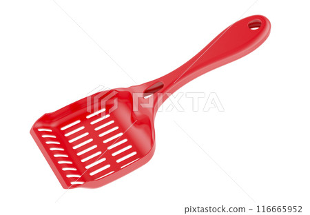 Red litter scoop for cats from plastic, 3D rendering 116665952