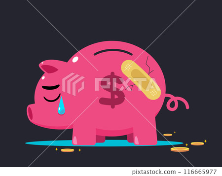 A sad pink pig with a bandage in their body. Isolated Vector Illustration 116665977