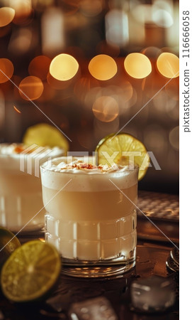 Peruvian traditional alcohol Pisco Sours cocktails 116666058