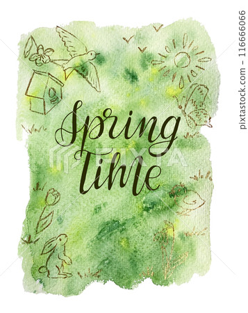 Vertical Watercolor spring calligraphic background Vertical Watercolor spring calligraphic background 116666066