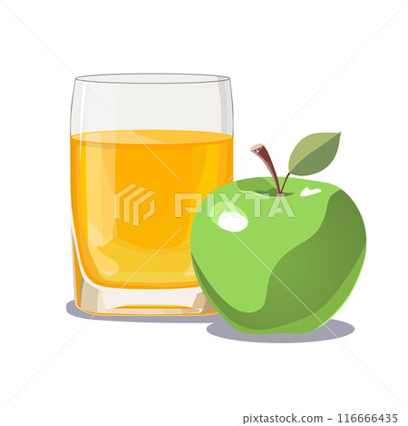 Full glass of yellow freshly squeezed apple juice. Isolated vector summer drink for flat design Full glass of yellow freshly squeezed apple juice. Isolated vector summer drink for flat design 116666435
