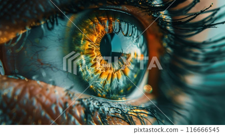 Close Up Of A Human Eye With Green And Yellow Iris Close Up Of A Human Eye With Green And Yellow Iris 116666545