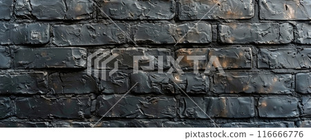 Close Up View of a Black Brick Wall With Mortar 116666776