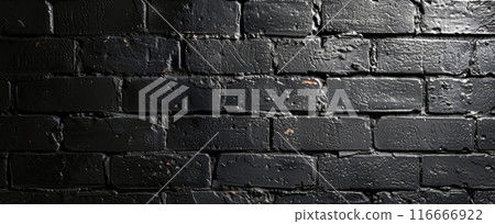 Close Up View of a Black Brick Wall With Mortar 116666922