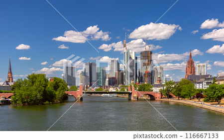 City embankment along the Main river in Frankfurt am Main. 116667133