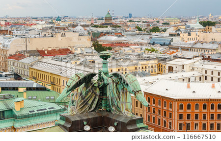 Cityscape from rooftops of St. Isaac's Cathedral in St.Petersburg, Russia. 116667510
