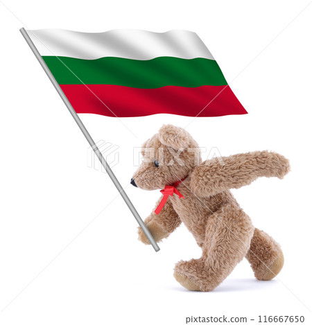 Bulgaria flag being carried by a cute teddy bear Bulgaria flag being carried by a cute teddy bear 116667650