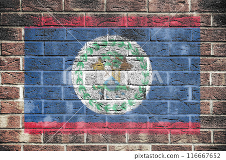 Belize flag on a brick wall background Belize flag on a brick wall background 116667652