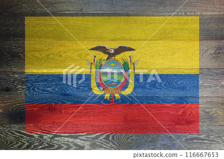 Ecuador flag on rustic old wood surface background Ecuador flag on rustic old wood surface background 116667653