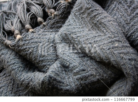 Decorative background of rustic herringbone fabric in grey tones  116667799