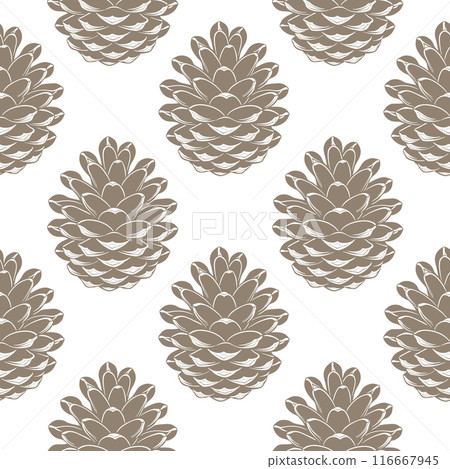 Seamless pattern, drawn pine cones on a white background. Silhouettes of cones background. Design for textiles, wallpaper 116667945
