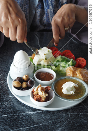 Turkish Breakfast Served on Table  116667956