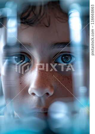 Boy Focused on Science Experiment Boy Focused on Science Experiment 116668663