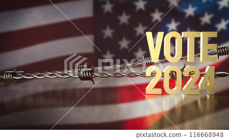 The gold text on flag for United States presidential election concept 3d rendering. The gold text on flag for United States presidential election concept 3d rendering. 116668948