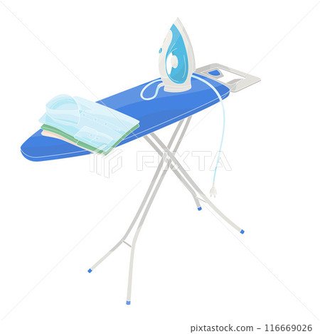 ironing board with iron and clean shirts 116669026