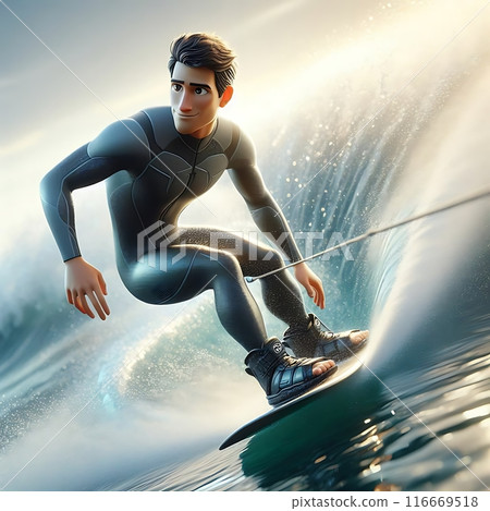 3D animated man water skiing with ease and thrill 116669518