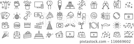 Vector monochrome party line icon set Vector monochrome party line icon set 116669602