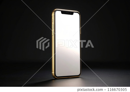 Side view of smartphone with blank screen on black background, generative ai 116670305