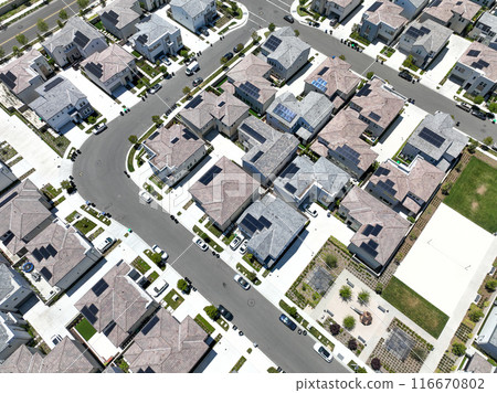 Aerial view of identical condominium houses in Lake Forest, California Aerial view of identical condominium houses in Lake Forest, California 116670802