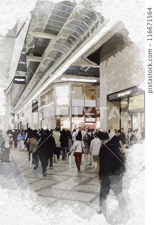 水彩風格心齋橋筋商店街 大阪府大阪市 116671564