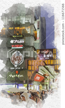 水彩風格心齋橋筋商店街 大阪府大阪市 116671566