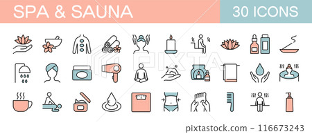 水療、桑拿和放鬆圖示設定顏色 116673243
