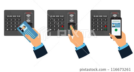 Set of password and fingerprint security device at office or home door. 116673261