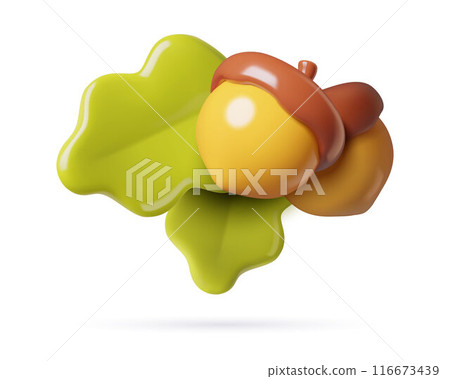 Oak branch 3d vector icon with acorns and leaves cute minimal autumn botanical element Oak branch 3d vector icon with acorns and leaves cute minimal autumn botanical element 116673439