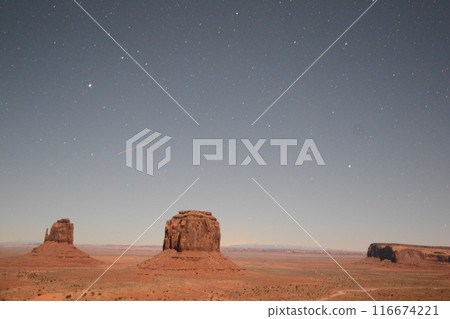 Pitch black Monument Valley, night sky and stars Pitch black Monument Valley, night sky and stars 116674221