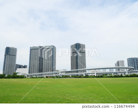 Tokyo landscape as seen from Tokyo Waterfront Disaster Prevention Park | Ariake 116674494