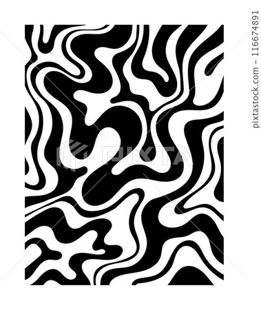 Abstract Black and white wallpaper with wavy and swirled elements 116674891