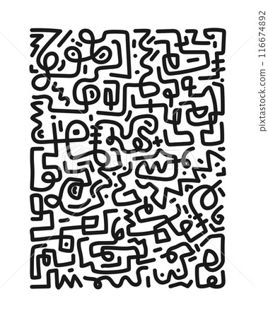 hand drawn Line art abstract doodle background Isolated on white background 116674892