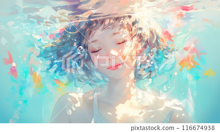 Beautiful woman smiling underwater 116674938