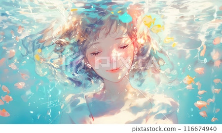 Beautiful woman smiling underwater 116674940