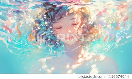 Beautiful woman smiling underwater 116674944