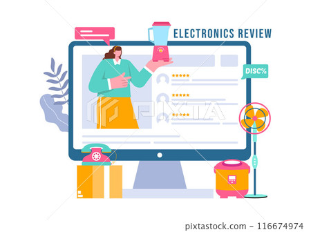 Electronics Review Vector Illustration with Customer Ratings on Quality of Service or Application and Providing Feedback in a Flat Cartoon Background 116674974